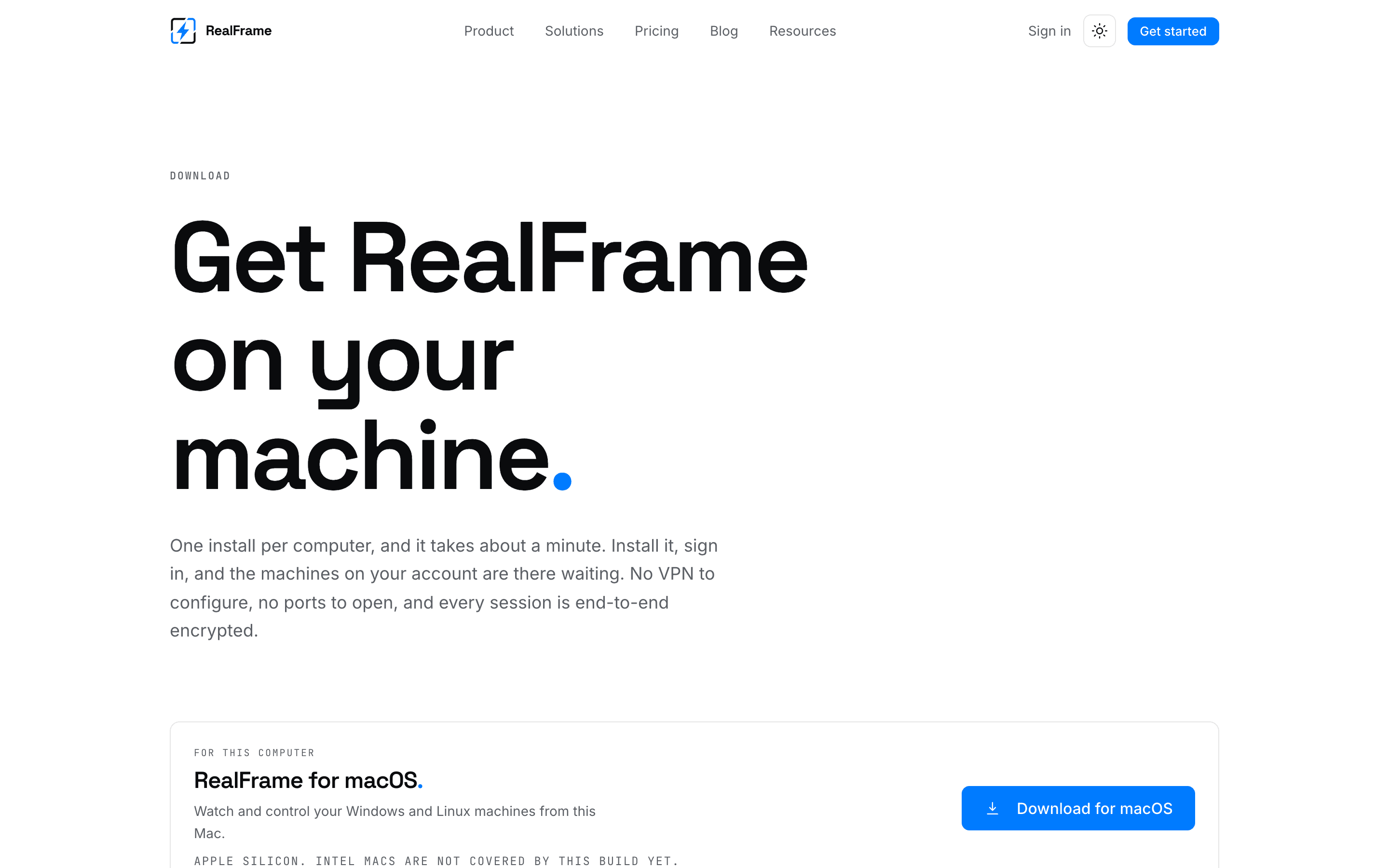 The RealFrame download page